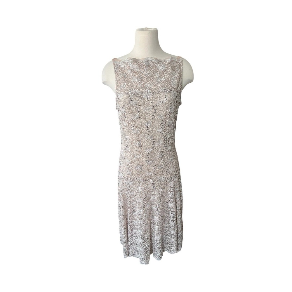 J Taylor Lace Cocktail Dress 12 Champagne Nude Sequin Formal Wedding Guest Luxe